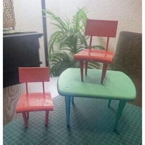 3pc Vintage Mid-Century Payton Doll Furniture 1/6 Barbie Sz Table And Chairs Set